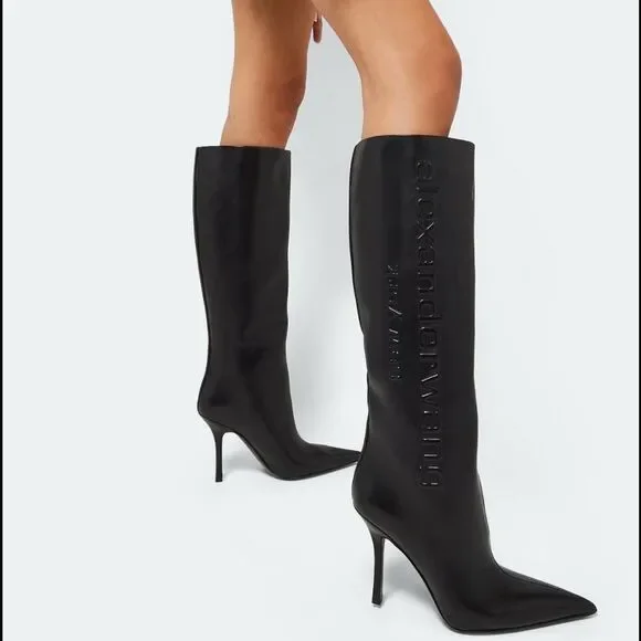 Alexander Wang Delphine brand-embossed leather heeled knee-high boots size 36.5 - Picture 2 of 15